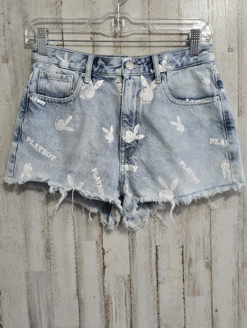 Pacsun x Playboy Light Wash Denim High Rise Cut Off Jean Shorts Size 26